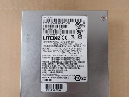 Excellent Condition! Tested and Pulled from a working environment!Item Specifics: MPN : FPR2K-PWR-AC-400UPC : N/AMax. Output Power : 400WBrand : CiscoType : Power supplyModular : Hot SwapModel : FPR2K-PWR-AC-400 V01 - 8