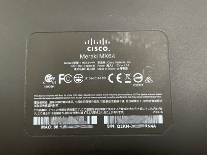 Units are in good condition. Units were pulled from a working environment. All units are factory reset and UNCLAIMED. Power supply and accessories are NOT included.Item Specifics: MPN : Cisco Meraki MX64-HWUPC : NAType : FirewallBrand : MerakiModel : CiscoNumber of Devices : 1 - 4