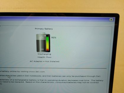 The battery health is POOR but still holds a charge (View Image 8). There are some minor worn keys on the left side of the keyboard (View image 5). Fully Tested & 100% Functional ready to use out of the box