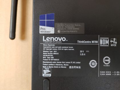 Item Specifics: MPN : 10HY000GUSUPC : N/ABrand : LenovoProduct Line : ThinkCentreModel : ThinkCentre M700Operating System : Windows 11 EnterpriseScreen Size : N/AProcessor Type : Intel Core i5-6400T 6th GenProcessor Speed : 2.20GHz / 2.21GHzStorage : 500GB HDDMemory : 8GBType : DesktopBundled Items : Power Adapter - 8