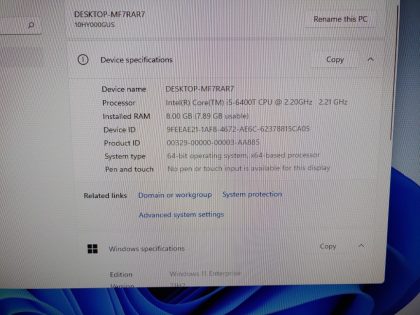 Item Specifics: MPN : 10HY000GUSUPC : N/ABrand : LenovoProduct Line : ThinkCentreModel : ThinkCentre M700Operating System : Windows 11 EnterpriseScreen Size : N/AProcessor Type : Intel Core i5-6400T 6th GenProcessor Speed : 2.20GHz / 2.21GHzStorage : 500GB HDDMemory : 8GBType : DesktopBundled Items : Power Adapter - 10