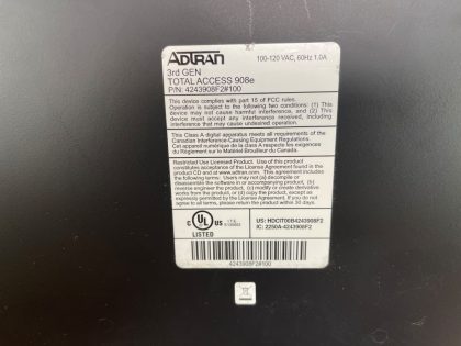 The unit has signs of use. Scratches minor dents and Scuffs. Unit only includes what is shown in pictures.Power cord included.Item Specifics: MPN : 4243908F2UPC : NABrand : ADTRANModel : TOTAL ACCESS TA908e GEN3Type : Router - 4