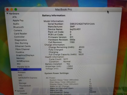 Tested working but the LCD is cracked and has some scratches/nicks. The N key has a litle wear. Also the bottom is missing the rubber feet and has scratches. Catalina (10.15.7) operating system installed. No power cord included. Battery holds a charge and shows normal.Item Specifics: MPN : ME664LL/AUPC : N/ABrand : AppleProduct Family : MacBook ProRelease Year : Early 2013Screen Size : 15-inch RetinaProcessor Type : Intel Core i7Processor Speed : 2.4GHz Quad-CoreMemory : 8GB 1600MHz DDR3Storage : 512GB Flash SSDOperating System : 10.15.7 OS X CatalinaColor : SilverType : Laptop - 11