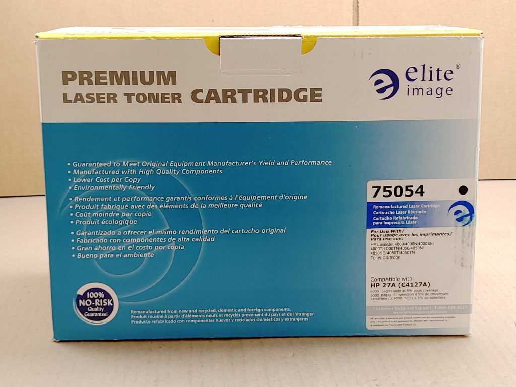 New in boxItem Specifics: MPN : Elite Laser Toner Cartridge Black UPC : 035255750547Type : TonerBrand : Elite ImageCompatible Brand : HPCompatible Model : 27AColor : Black - 2