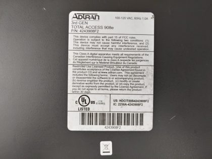 **NO  POWER ADAPTER INCLUDED**Item Specifics: MPN : 4243908F2UPC : N/ABrand : AdtranModel : 4243908F2 (Total Access 908e)Number of LAN Ports : 8 FxsType : Business Gateway - 3