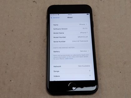 Phone reset to the latest operating system supported (15.7.3). Battery states "service". Phone holds a charge and battery seems to be working but has a 73% health life left.Item Specifics: MPN : MNAY2LL/AUPC : NABrand : AppleModel : iPhone 7Network : UnlockedOperating System : iOSStorage Capacity : 32 GBColor : BlackType : Phone - 8