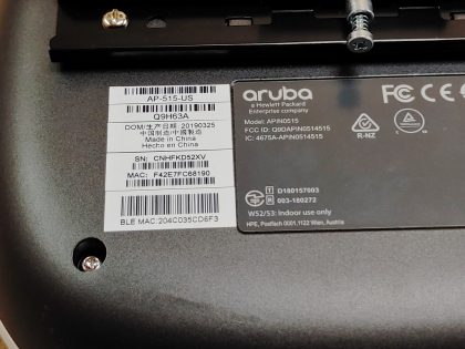 Pulled from a working enviornment. No cables only access pointItem Specifics: MPN : Aruba AP-515UPC : NABrand : ArubaModel : AP-515Network Connectivity : WirelessType : Access Point - 4