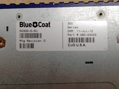 Pulled from a working enviornment. Power Adapter is not included.Item Specifics: MPN : Blue Coat SG300-0-SUUPC : NAType : Security ApplianceBrand : Blue CoatModel : SG300-0-SU - 4