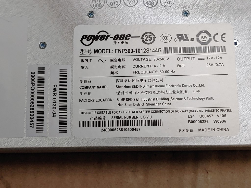 Tested good.Item Specifics: MPN : FNP300-1012S144GUPC : Does Not ApplyBrand : Power-OneModel : FNP300-1012S144GMax. Output Power : 230v - 2