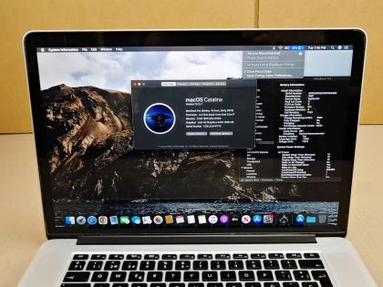Item Specifics: MPN : Macbook Pro 15in 2013 LaptopUPC : NABrand : AppleProduct Family : Macbook ProRelease Year : 2013Screen Size : 15 inProcessor Type : Intel Core i7Processor Speed : 2.40 GhzMemory : 8 GBStorage : 256 GBOperating System : Catalina (10.15)Storage Type : SSD (Solid State Drive)Type : Laptop - 9