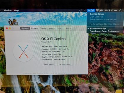 Item Specifics: UPC : N/ABrand : AppleStorage : 1TB SATAScreen Size : 13"Processor Type : Intel Core 2 DuoProcessor Speed : 2.26 GHzMemory : 8 GBType  : LaptopOperating System : None - 7