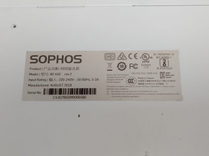 view images of the actual Appliance you would receive. INCLUDES: Appliance w/ rackmount ears. DOES NOT INCLUDE: AC Adapter power cord. These items have been tested.Item Specifics: MPN : Sophos XG 450 Rev.2 UPC : NAType : ApplianceBrand : SophosModel : XG 450 Rev.2  - 5