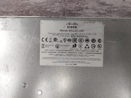 Good condition! Tested and pulled from a working environment! There is some sticker adhesive on the unit but this does not effect the performance. There is cosmetic scratches and scuffs from normal use.  **NO POWER ADAPTER INCLUDED**Item Specifics: MPN : MS220-24P-HWUPC : N/AType : Ethernet SwitchForm Factor : Rack MountableBrand : Cisco MerakiModel : MS220-24P-HWNetwork Management Type : Fully ManagedNetwork Connectivity : Wired-Ethernet (RJ-45)Number of LAN Ports : 24 - 8