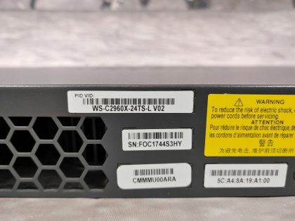 Good Condition! Tested and Pulled from a working environment! May have minor scratches/scuffs from normal use. **NO POWERCORD INCLUDED**Item Specifics: MPN : WS-C2960X-24TS-L V02UPC : N/AType : Ethernet SwitchForm Factor : Rack-MountableBrand : CISCOModel : WS-C2960X-24TS-L V02Network Management Type : Fully-ManagedNumber of LAN Ports : 24 - 9