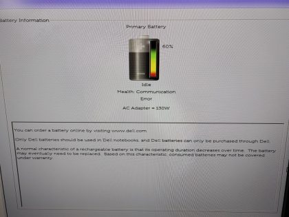 **NO HDD/ NO RAM/ NO OS** **SCREEN IS CRACKED/DAMAGED** Battery states "Communication Error". Boots to BIOs via an external monitor