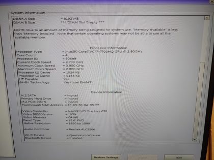 **NO BATTERY/ NO POWER ADAPTER/ NO SSD or HDD** There is no screws in the bottom plate. NO HDD cable or caddy included. Screens in good condition! Tested and Working as it should. Boots to the BIOs. May have a few minor cosmetic scratches/scuffs. For your help