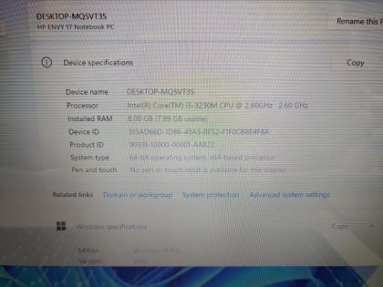 we have added actual images to this listing of the HP Envy you would receive. Clean install of Windows 11 Pro Operating system. May have some minor scratches/dents/scuffs. [ What is included: HP Envy + Power Adapter + 30-Day Warranty Included ]Item Specifics: MPN : Envy 17-j013clUPC : N/AType : LaptopBrand : HPProduct Line : EnvyModel : Envy 17-j013clOperating System : Windows 11 ProScreen Size : 17.3-inchProcessor Type : Intel Core i5-3230M 3rd GenProcessor Speed : 2.60GHz / 2.60GHzGraphics Processing Type : Intel(R) HD Graphics 4000Memory : 8GBHard Drive Capacity : 256GB SSD - 3