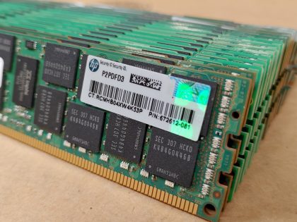 LOT of 19 - Great condition! Tested and pulled from a working environment! **NOT DESKTOP MEMORY**Item Specifics: MPN : 672612-081UPC : N/AType : Server MemoryBrand : HPModel : 672612-081 (M393B2G70BH0-CK0Q9)Bus Speed : PC3-12800 (DDR3-1600)Number of Modules : 19Capacity per Module : 16GBTotal Capacity : 304GBMemory Features : ECC Memory