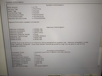we have added actual images to this listing of the Lenovo ThinkPad you would receive. **NO POWER ADAPTER / NO SSD / NO BATTERYS INSTALLED**Item Specifics: MPN : Latitude 7490UPC : N/AType : LaptopBrand : DellProduct Line : LatitudeModel : Latitude 7490Operating System : N/AScreen Size : 14-inch FHD TouchscreenProcessor Type : Intel Core i7-8650U 8th GenProcessor Speed : 1.90GHzMemory : 16GBHard Drive Capacity : N/A - 6