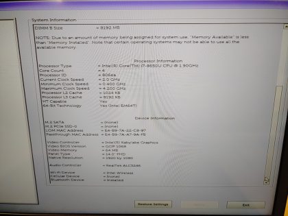 we have added actual images to this listing of the Dell Latitude you would receive. **NO POWER ADAPTER / NO BATTERY INSTALLED/ NO SSD/ NO OS ** Item Specifics: MPN : Latitude 7490UPC : N/AType : LaptopBrand : DellProduct Line : LatitudeModel : Latitude 7490Operating System : N/AScreen Size : 14-inch TouchscreenProcessor Type : Intel Core i7-8650U 8th GenProcessor Speed : 1.90GHzGraphics Processing Type : Intel(R) Kabylake GraphicsMemory : 16GBHard Drive Capacity : N/A - 5