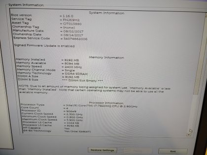 we have added actual images to this listing of the Dell Precision you would receive. **NO POWER ADAPTER / NO SSD or HDD/ NO OS/ NO BATTERY INSTALLED**Item Specifics: MPN : Precision 3520UPC : N/AType : LaptopBrand : DellProduct Line : PrecisionModel : Precision 3520Operating System : N/AScreen Size : 15.6-inch FHDProcessor Type : Intel Core i7-7820HQ 7th GenProcessor Speed : 2.90GHzGraphics Processing Type : Intel(R) Kabylake GraphicsMemory : 8GBHard Drive Capacity : N/A - 4