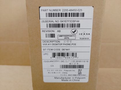 BRAND NEW! Item Specifics: MPN : 2200-48450-025UPC : 610807846727Type : IP PhoneInterface(s) : Ethernet (RJ-45)Brand : PolycomModel : VVX 411Lines : 12Series : VVX Series - 3