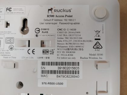 Good Condition! Tested and pulled from a working environment! **NO POWER ADAPTER INCLUDED**Item Specifics: MPN : ZoneFlex R500UPC : N/ABrand : RuckusModel : ZoneFlex R500Network Connectivity : WirelessType : Wireless Access Point - 8