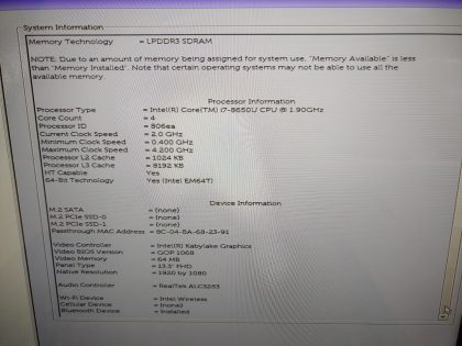 The E on the dell logo is peeled off (View image 5). The screen has a few specks of wear from the keyboard (View image 8). There is a clip broke on the inside of the bottom plate causing it to not sit flush with the base (View image 9). Tested and Working as it should. Boots to the BIOs. May have a few minor cosmetic scratches/scuffs. For your help