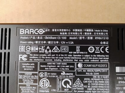 Great Condition! Tested and Pulled from a working environment! May have a few minor cosmetic scratch/scuff from normal use. **NO POWER ADAPTER INCLUDED**Item Specifics: MPN : R9861510UPC : N/AType : Conference Presentation SystemBrand : BARCOModel : ClickShare CS-100 (R9861510)Features : HD Video