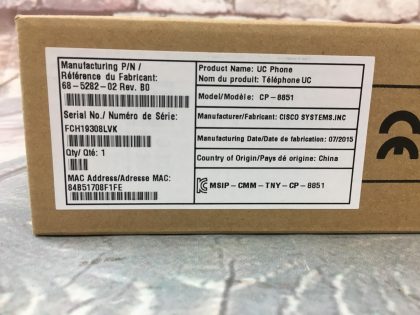New Open BoxItem Specifics: MPN : CP-8851-K9UPC : N/ABrand : CiscoModel : CP-8851-K9Type : Phone - 5