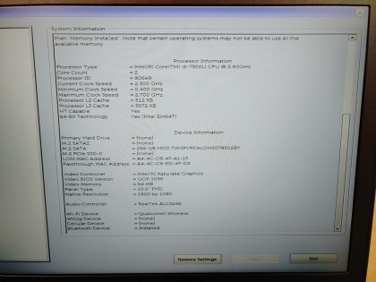 **NO OS** There is a small crack in the corner of the bottom plate (View image 8). There is a wear line on the screen from the keyboard (View image 9). Boots to the BIOs. Screen is in fair condition! May have a few minor cosmetic scratches/scuffs. **NO POWER ADAPTER INCLUDED**  For your help