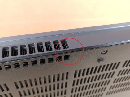 The hinges are loose but the top still stays up. There is a thin line of wear on the screen (View image 8). There is a tiny crack in the plastic by the back vent (View image 9). Tested and Working as it should. Boots to the BIOs. May have a few minor cosmetic scratches/scuffs. For your help