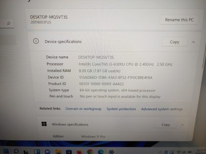 we have added actual images to this listing of the Lenovo ThinkPad you would receive. Clean install of Windows 11 Pro Operating system. May have some minor scratches/dents/scuffs. [ What is included: Lenovo ThinkPad + Power Adapter + 30-Day Warranty Included ]Item Specifics: MPN : ThinkPad T460UPC : N/AType : LaptopBrand : LenovoProduct Line : ThinkPadModel : ThinkPad T460Operating System : Windows 11 ProScreen Size : 14-inchProcessor Type : Intel Core i5-6300U 6th GenProcessor Speed : 2.40GHz / 2.50GHzGraphics Processing Type : Intel(R) HD Graphics 520Memory : 8GBHard Drive Capacity : 250GB SSD - 3