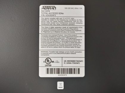 Excellent Condition! Tested and Pulled from a working environment! Whats shown in the pictures is what you'll receive! **POWERCORD INCLUDED**Item Specifics: MPN : Total Access 924eUPC : N/AType : Gateway RouterForm Factor : Rack-MountableBrand : ADTRANModel : 4243924F3 Total Access 924e 3rd GenNetwork Connectivity : Wired - 11