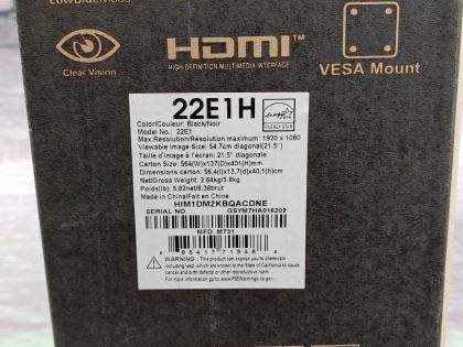 BRAND NEW SEALED!Item Specifics: MPN : 22E1HUPC : 685417719488Screen Size : 21.5-inchAspect Ratio : 16:9Brand : AOCModel : 22E1HDisplay Type : LCDMax. Resolution : 1920x1080Contrast Ratio : 1000:1Type : MonitorResponse Time : 2 msVideo Inputs : HDMI StandardFeatures : Flat Screen - 4