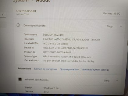 we have added actual images to this listing of the Dell Latitude you would receive. Clean install of Windows 11 Pro Operating system. May have some minor scratches/dents/scuffs. [ What is included: Dell Latitude + Power Adapter + 30-Day Warranty Included ]Item Specifics: MPN : Latitude 5590UPC : N/AType : LaptopBrand : DellProduct Line : LatitudeModel : Latitude 5590Operating System : Windows 11 ProScreen Size : 15.6-inch FHDProcessor Type : Intel Core i5-8250U 8th GenProcessor Speed : 1.60GHz / 1.80GHzGraphics Processing Type : Intel(R) UHD Graphics 620Memory : 16GBHard Drive Capacity : 256GB M.2 SSD - 3