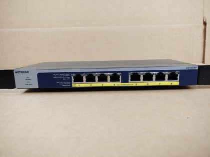 pulled from a working environment. **NO POWER ADAPTER INCLUDED**Item Specifics: MPN : GS108PPUPC : N/AType : Ethernet SwitchForm Factor : Rack-MountableBrand : NETGEARModel : GS108PPNetwork Management Type : UnmanagedNumber of LAN Ports : 8Max. Data Transfer Rate : 1 GbpsEthernet Technology : Gigabit Ethernet (1000-Mbit/s) - 1