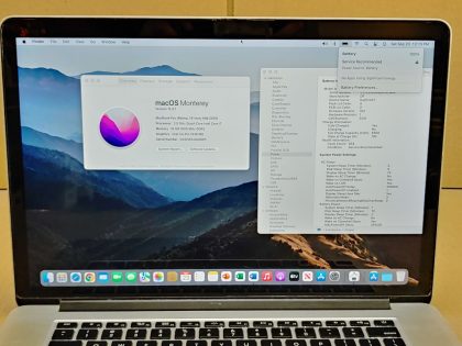it will click randomly. Battery holds a charge but has a "Service Recommended" notification with a 654 cycle count on the battery. No attempt to repair.  What we know of that is missing: power cord. Default operating system password: 123456Item Specifics: MPN : Apple Macbook Pro 15" 2015UPC : NABrand : AppleProduct Family : Macbook ProRelease Year : 2015Screen Size : 15 inProcessor Type : Intel Core i7Processor Speed : 2.50 GhzMemory : 16 GBStorage : 500 GBOperating System : macOS 12.0