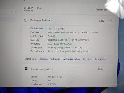 we have added actual images to this listing of the Microsoft Surface you would receive. Clean install of Windows 11 Pro Operating system. May have some minor scratches/dents/scuffs. [ What is included: Microsoft Surface + Power Adapter + 30-Day Warranty Included ]Item Specifics: MPN : Surface Pro 5UPC : N/AType : LaptopBrand : MicrosoftProduct Line : SurfaceModel : Surface Pro 5Operating System : Windows 11 ProScreen Size : 12.3-inch TouchProcessor Type : Intel Core i5-7300U 7th GenProcessor Speed : 2.60GHz / 2.71GHzGraphics Processing Type : Intel(R) HD Graphics 620Memory : 8GBHard Drive Capacity : 256GB SSD - 3