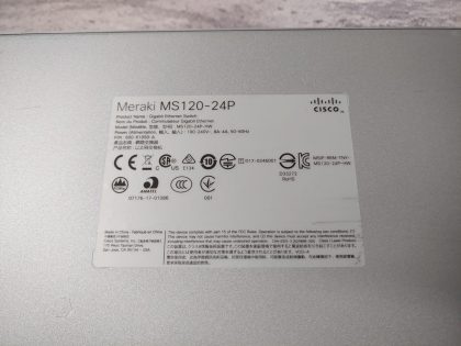 Tested and Pulled from a working environment. May have minor scratches/scuffs from normal use. **NO POWER CORD INCLUDED** Item Specifics: MPN : MS120-24P-HWUPC : N/AType : Ethernet SwitchForm Factor : Rack-MountableBrand : Cisco MerakiModel : MS120-24P-HWNetwork Management Type : Fully Managed Number of LAN Ports : 24 - 5