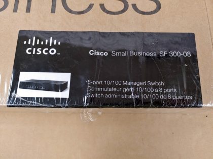 BRAND NEW SEALED!!Item Specifics: MPN : SF300-08UPC : 882658296055Type : Ethernet SwitchBrand : CISCOModel : SF300-08Network Management Type : Fully-ManagedLayer : 3Number of LAN Ports : 8Network Connectivity : Wired-Ethernet (RJ-45)Max. Data Transfer Rate : 100 MbpsEthernet Technology : Fast Ethernet (100-Mbit/s) - 2