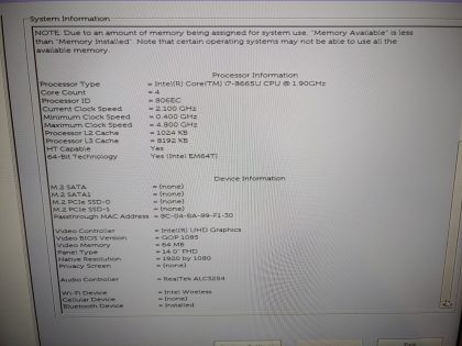 we have added actual images to this listing of the Dell Latitude you would receive. **NO POWER ADAPTER / NO SSD/ NO OS/ NO RAM/ NO BATTERY or CABLE INSTALLED**Item Specifics: MPN : Latitude 7400UPC : N/AType : LaptopBrand : DellProduct Line : LatitudeModel : Latitude 7400Operating System : N/AScreen Size : 14-inch FHD TouchscreenProcessor Type : Intel Core i7-8665U 8th GenProcessor Speed : 1.90GHzGraphics Processing Type : Intel(R) UHD GraphicsMemory : N/AHard Drive Capacity : N/A - 5