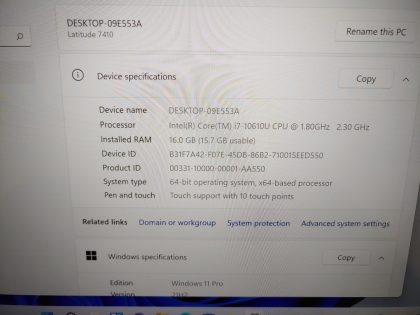 we have added actual images to this listing of the Dell Latitude you would receive. Clean install of Windows 11 Pro Operating system. May have some minor scratches/dents/scuffs. [ What is included: Dell Latitude + Power Adapter + 30-Day Warranty Included ]Item Specifics: MPN : Latitude 7410UPC : N/AType : LaptopBrand : DellProduct Line : LatitudeModel : Latitude 7410Operating System : Windows 11 Pro x64Screen Size : 14-inch FHD TouchscreenProcessor Type : Intel Core i7-10610U 10th GenProcessor Speed : 1.80GHz / 2.30GHzGraphics Processing Type : Intel(R) UHD GraphicsMemory : 16GBHard Drive Capacity : 256GB NVMe SSD - 3