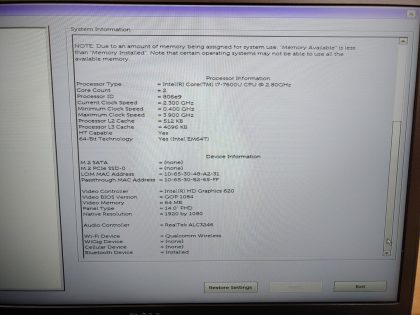 we have added actual images to this listing of the Dell Latitude you would receive. **NO POWER ADAPTER / NO SSD or HDD/ NO OS/ NO RAM/ NO BATTERY or CABLE INSTALLED**Item Specifics: MPN : Latitude 7480UPC : N/AType : LaptopBrand : DellProduct Line : LatitudeModel : Latitude 7480Operating System : N/AScreen Size : 14-inch FHDProcessor Type : Intel Core i7-7600U 7th GenProcessor Speed : 2.80GHzGraphics Processing Type : Intel(R) HD Graphics 620Memory : N/AHard Drive Capacity : N/A - 5