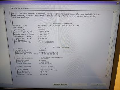 There is a small wear spot on the screen from the keyboard (View image 9). Tested and Working as it should. Boots to the BIOs. May have a few minor cosmetic scratches/scuffs. For your help