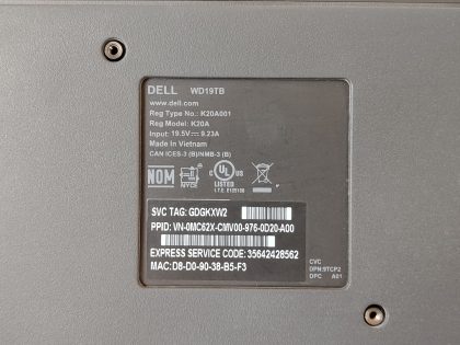 Thunderbolt 3Brand : DellModel : WD19TB / MC62XType : Docking Station - 1