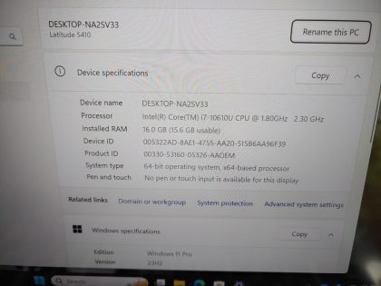 we have added actual images to this listing of the Dell Latitude you would receive. Clean install of Windows 11 Pro Operating system. May have some minor scratches/dents/scuffs. [ What is included: Dell Latitude ]Item Specifics: MPN : Latitude 5410UPC : N/AType : LaptopBrand : DellProduct Line : LatitudeModel : Latitude 5410Operating System : Windows 11 Pro x64Screen Size : 14-inchProcessor Type : Intel Core i7-10610U 10th GenProcessor Speed : 1.80GHz / 2.30GHzGraphics Processing Type : Intel(R) UHD GraphicsMemory : 16GBHard Drive Capacity : 256GB NVMe SSD - 3
