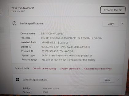 we have added actual images to this listing of the Dell Latitude you would receive. Clean install of Windows 11 Pro Operating system. May have some minor scratches/dents/scuffs. [ What is included: Dell Latitude ]Item Specifics: MPN : Latitude 5410UPC : N/AType : LaptopBrand : DellProduct Line : LatitudeModel : Latitude 5410Operating System : Windows 11 Pro x64Screen Size : 14-inchProcessor Type : Intel Core i7-10610U 10th GenProcessor Speed : 1.80GHz / 2.30GHzGraphics Processing Type : Intel(R) UHD GraphicsMemory : 16GBHard Drive Capacity : 256GB M.2 SSD - 3