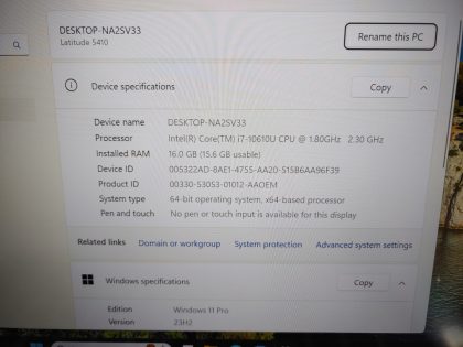 we have added actual images to this listing of the Dell Latitude you would receive. Clean install of Windows 11 Pro Operating system. May have some minor scratches/dents/scuffs. [ What is included: Dell Latitude ]Item Specifics: MPN : Latitude 5410UPC : N/AType : LaptopBrand : DellProduct Line : LatitudeModel : Latitude 5410Operating System : Windows 11 Pro x64Screen Size : 14-inchProcessor Type : Intel Core i7-10610U 10th GenProcessor Speed : 1.80GHz / 2.30GHzGraphics Processing Type : Intel(R) UHD GraphicsMemory : 16GBHard Drive Capacity : 256GB M.2 SSD - 3
