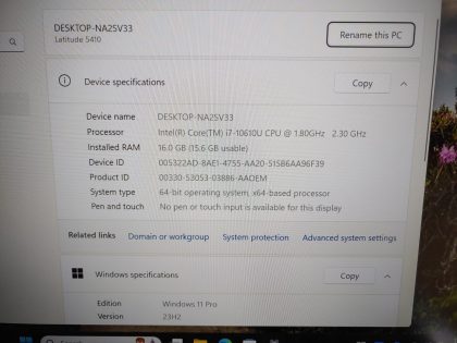 we have added actual images to this listing of the Dell Latitude you would receive. Clean install of Windows 11 Pro Operating system. May have some minor scratches/dents/scuffs. [ What is included: Dell Latitude ]Item Specifics: MPN : Latitude 5410UPC : N/AType : LaptopBrand : DellProduct Line : LatitudeModel : Latitude 5410Operating System : Windows 11 Pro x64Screen Size : 14-inchProcessor Type : Intel Core i7-10610U 10th GenProcessor Speed : 1.80GHz / 2.30GHzGraphics Processing Type : Intel(R) UHD GraphicsMemory : 16GBHard Drive Capacity : 256GB M.2 SSD - 3